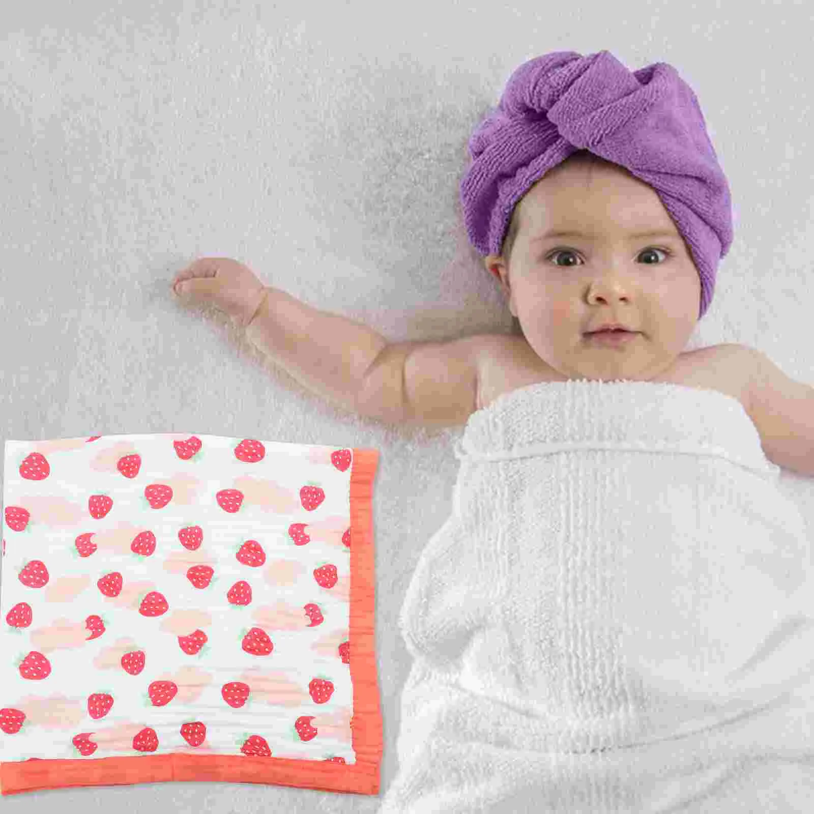 

Baby Muslin Swaddle Blanket Strawberry Pattern Water Absorption Cotton Receiving Blankets