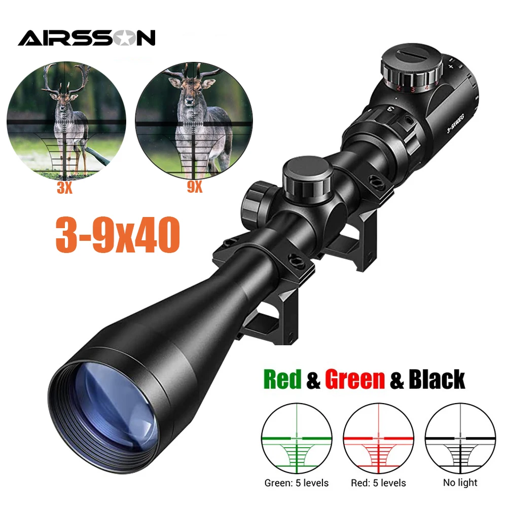 

3-9x40 Tactical Riflescope Optical Sight Green Red Illuminated Rifle Scope Airsoft Hunting Scopes For 11/20mm Rail Mount