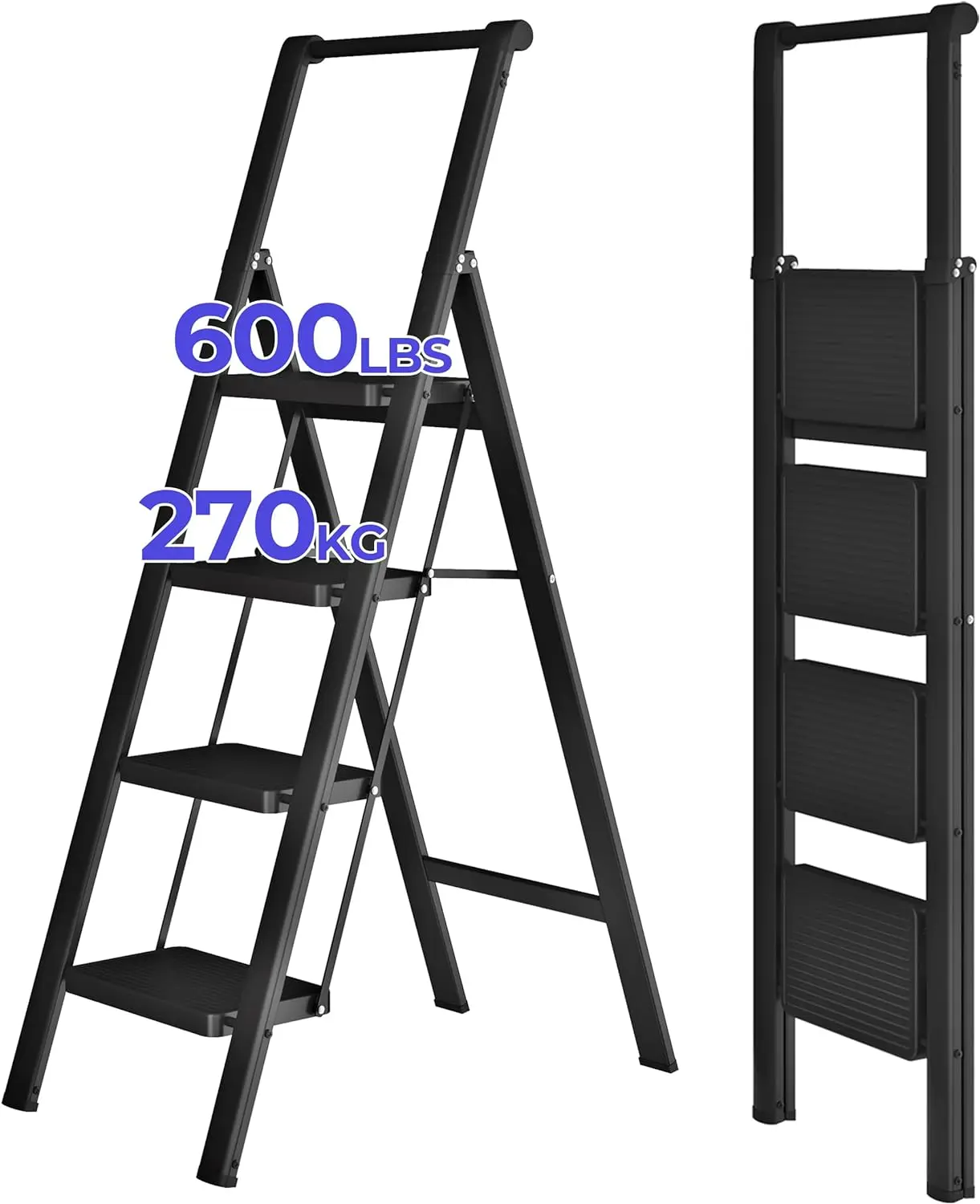 

JOISCOPE 4 Step Ladder, Foldable Step Stools for Adults with Wide Anti-Slip Pedal, 600lbs Lightweight Sturdy Steel Ladder,Conven