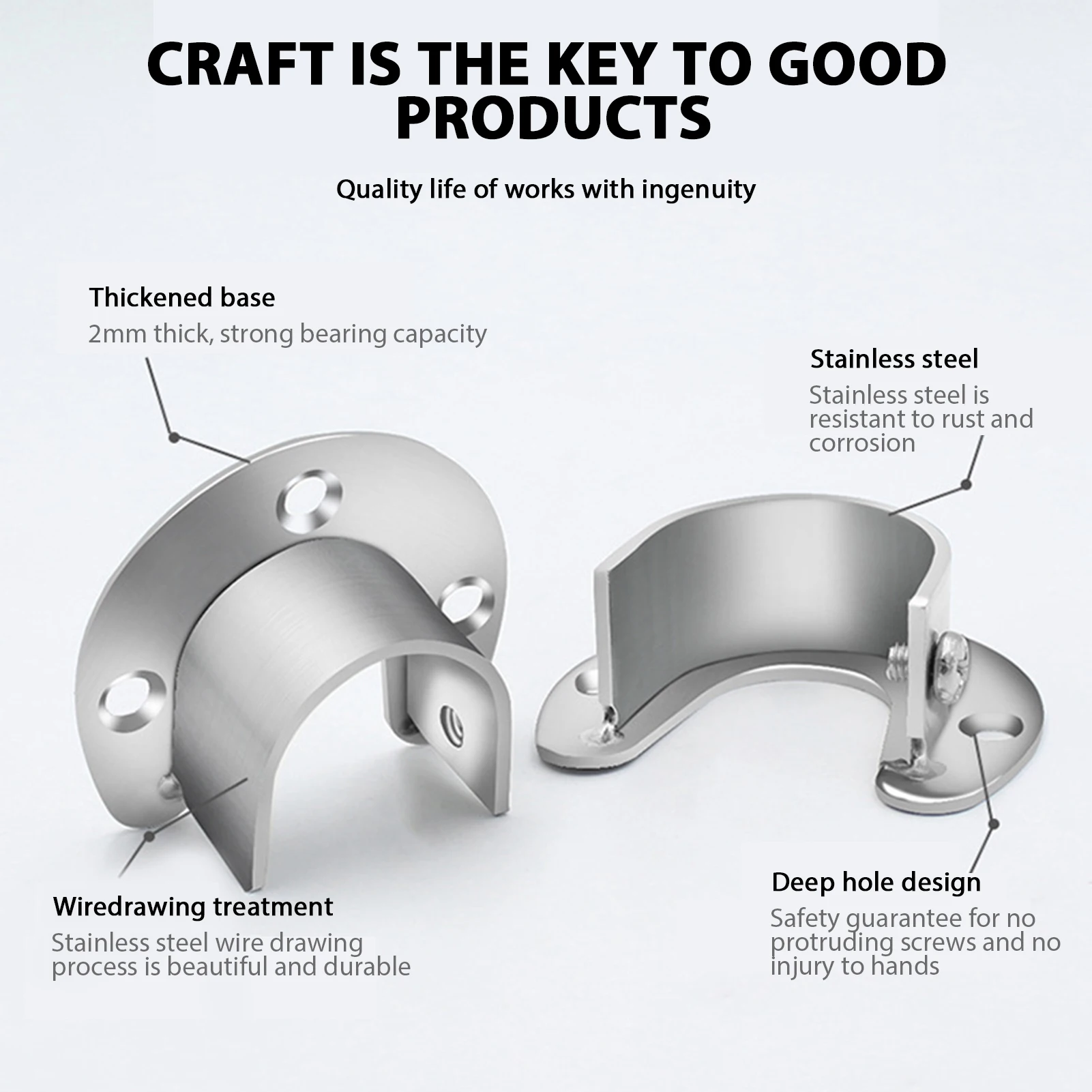 Stainless Steel Flange Seat Wardrobe Hanger Rod Fixing Hardware Accessories Curtain Rod Tube Hook Fixed Support Bracket Seat