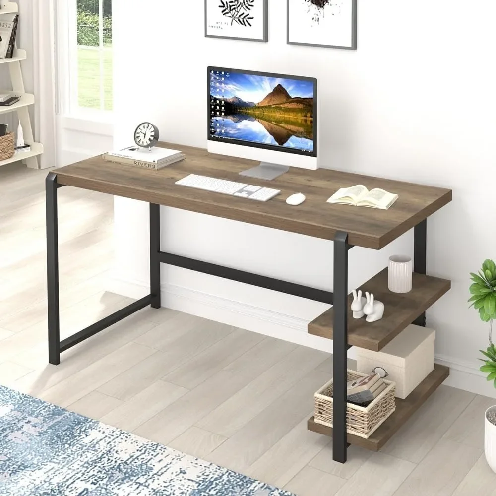 

Computer Desk, Home Office Desk with 2 Storage Shelves on Left or Right, Modern Study Writing Table, Oak 55 inch