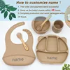 6Pcs Bear Dinner Plate Feeding Set For Kid Free Personalized Name Food Grade Silicone Suction Cup Plates Bowl Baby Tableware Set 3