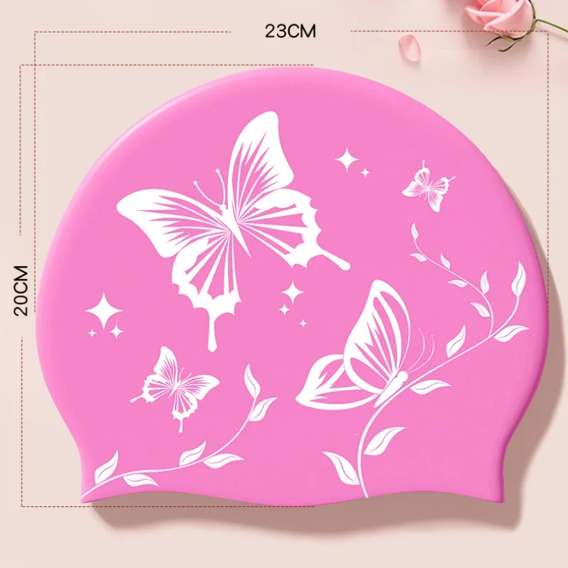 Waterproof Silicone Swim Caps for Women Men High Ealsitc Long Hair Ear Protection Swimming Cap Butterfly Printed Adult Swim Caps 6