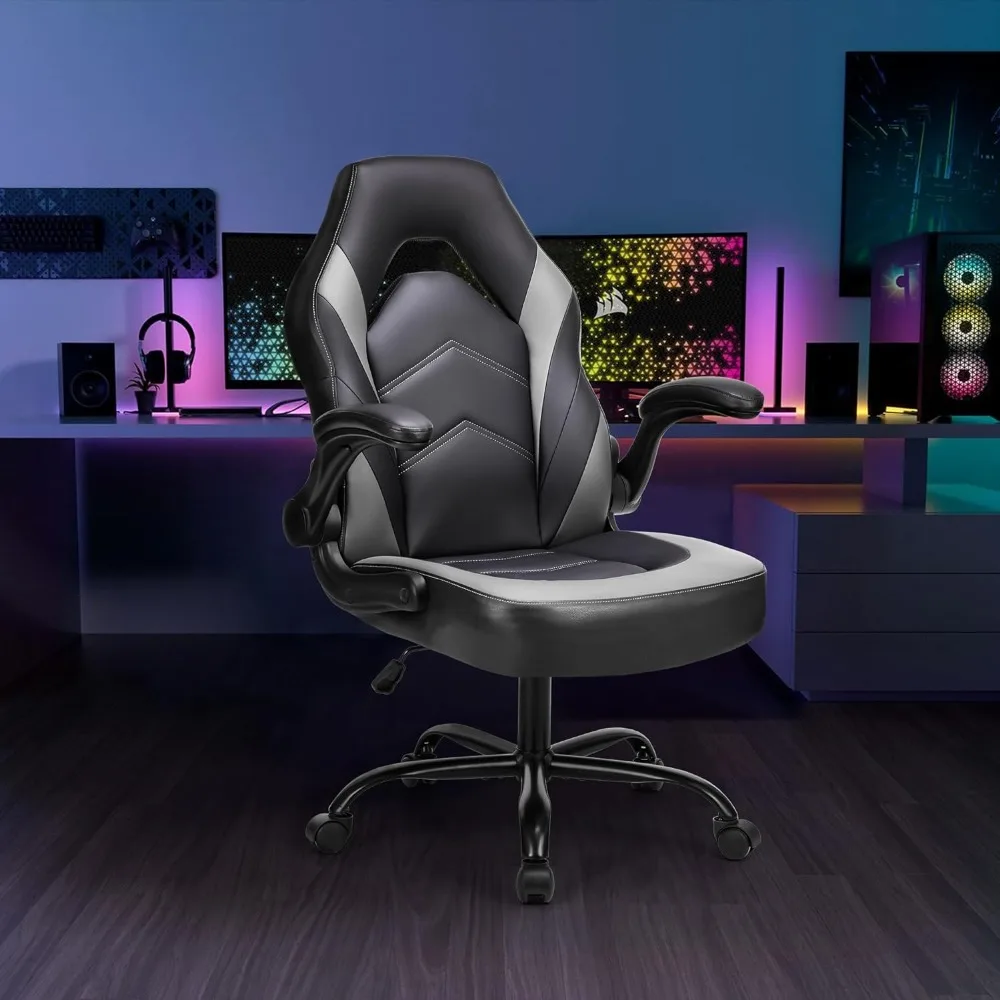 OLIXIS Office Ergonomic Computer Gaming Desk Racing Chair for Adults, Flip-up Arms Adjustable Height PU Leather Swivel