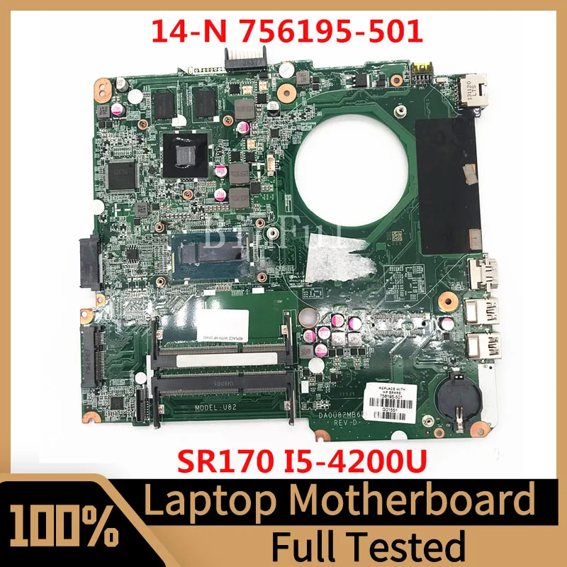 

756195-601 756195-501 756195-001 For HP 14-N Laptop Motherboard DA0U82MB6D0 With SR170 I5-4200U CPU 100%Full Tested Working Well