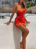 Nibber Spaghetti Strap Sexy Dress Women Y2K Backless Peach Hip Lace Up Bodycon Gradient Print Summer Beach Vacation Clubwear 1