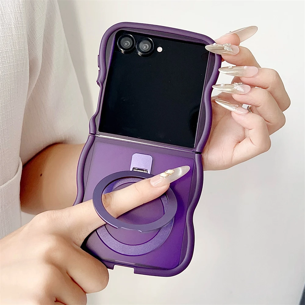 Curly Wave Magnetic Matte Shockproof Phone Case with Magsafe Bracket and Stand Holder