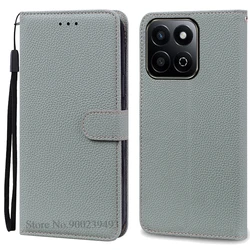 Luxury Leather Flip Wallet Phone Case Cover - Elegant Silicone Coque s Etui for Honor X7C (Gray)