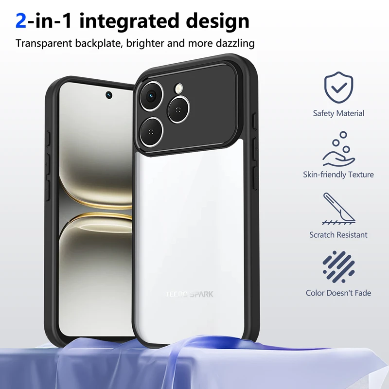 Transparent Silicone Shockproof Clear Phone Case with PC Back and TPU Bumper