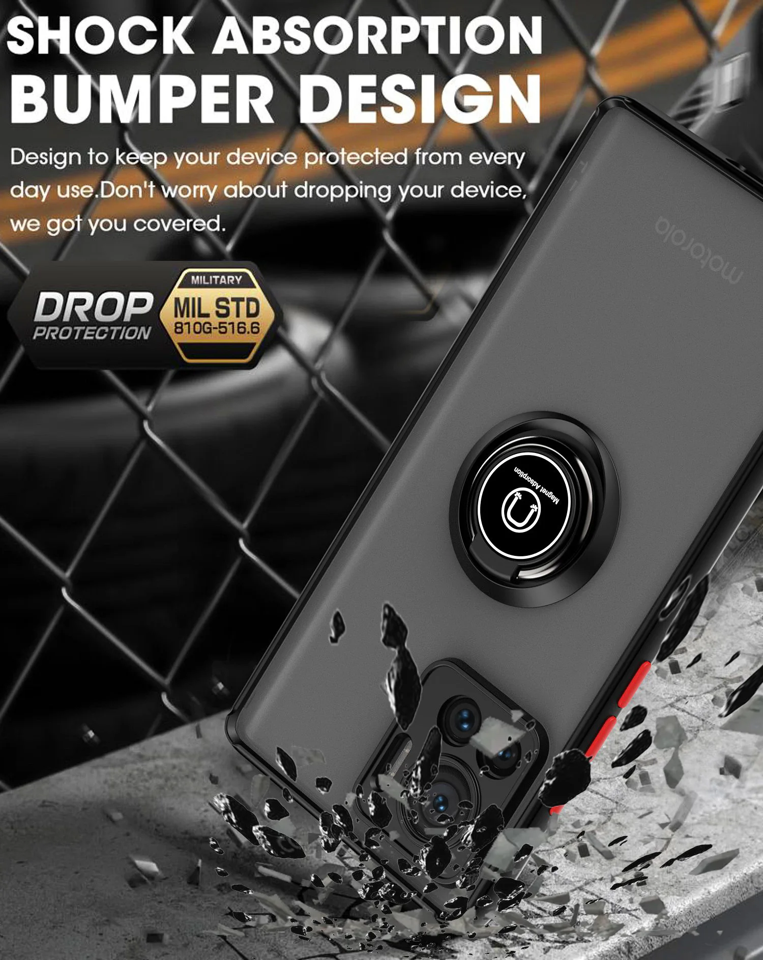 Durable Hard Silicone Phone Case with Magnetic Ring Holder