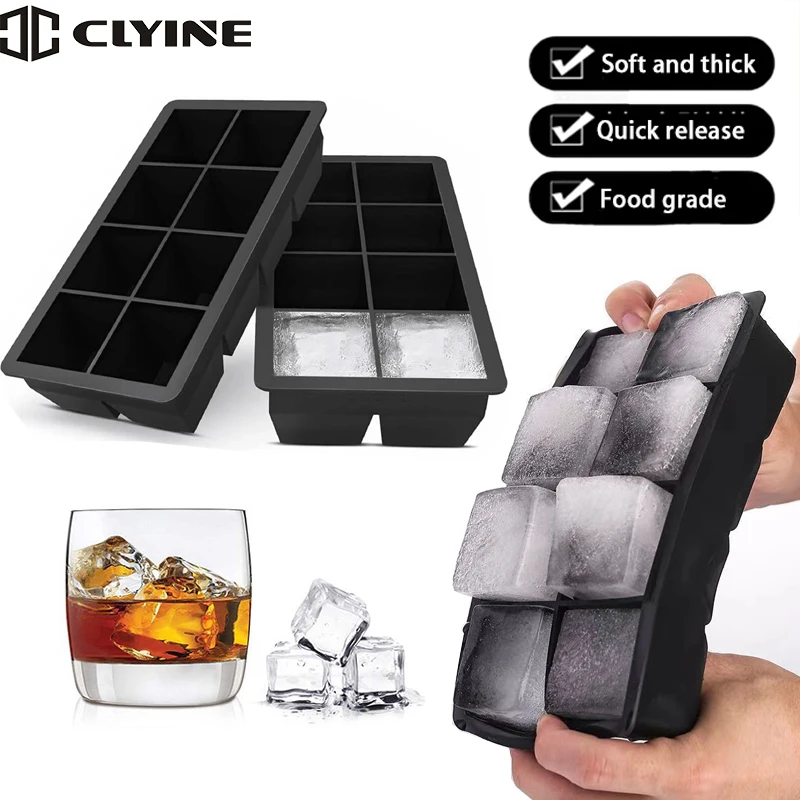 New 4/6/8 Grid Big Ice Tray Mold Large Food Grade Silicone Ice Cube Square  Tray Mold DIY Ice Maker Cube Tray Ice Cube Tray - AliExpress