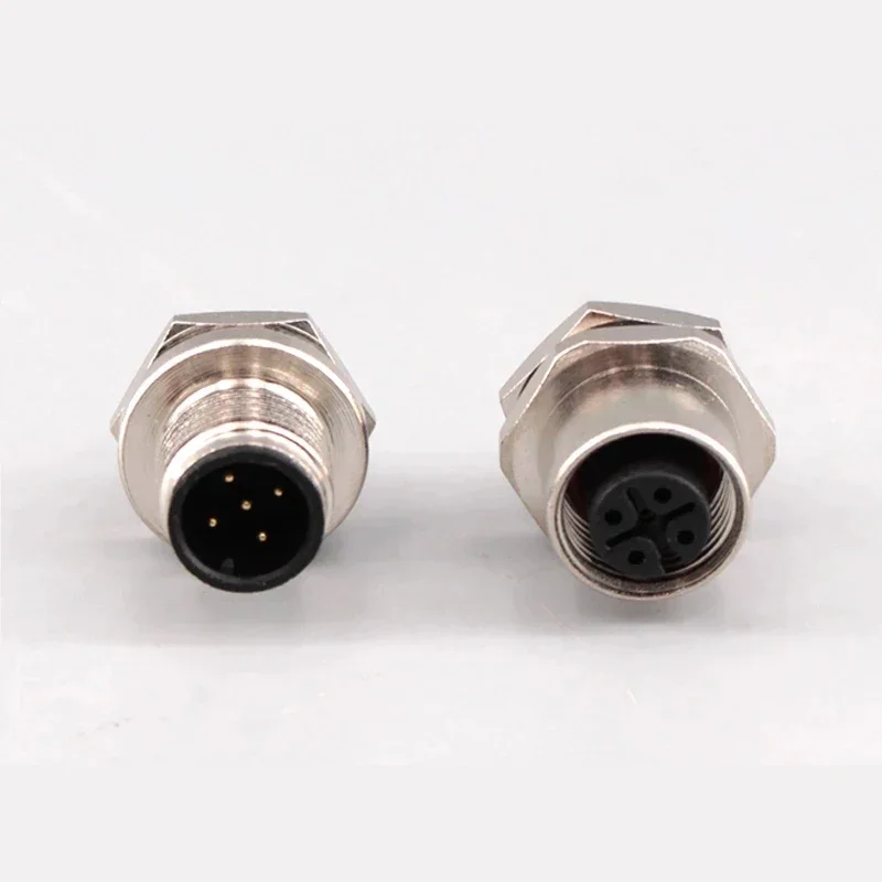 M12 4pin 5 8Pin Sensor Connector Panel Back Mount Waterproof Flange Socket Threaded Coupling Male&Female A Code Connectors 1pcs