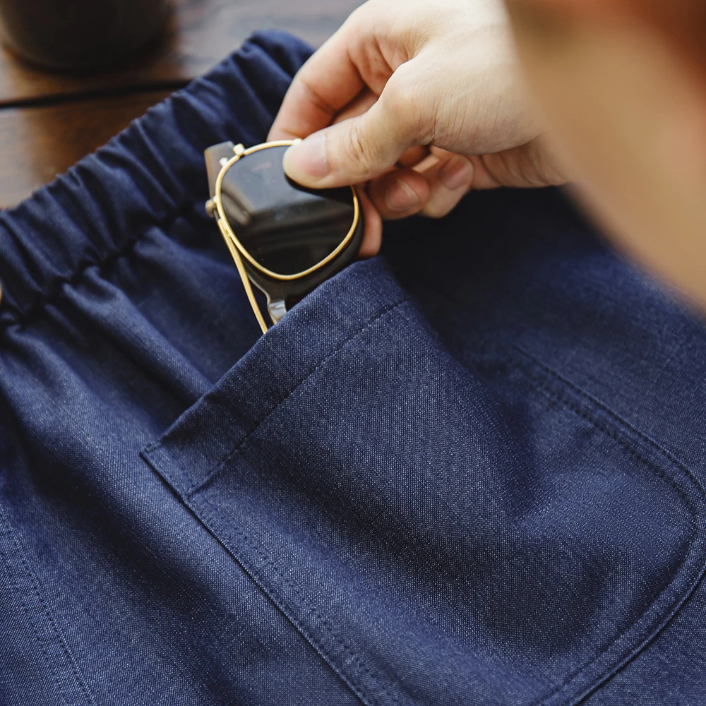 Maden Retro Washed Denim Shorts with Elastic Waist Drawstring Design Loose Casual Straight Five-Leg Pants for Men's Summer Jean