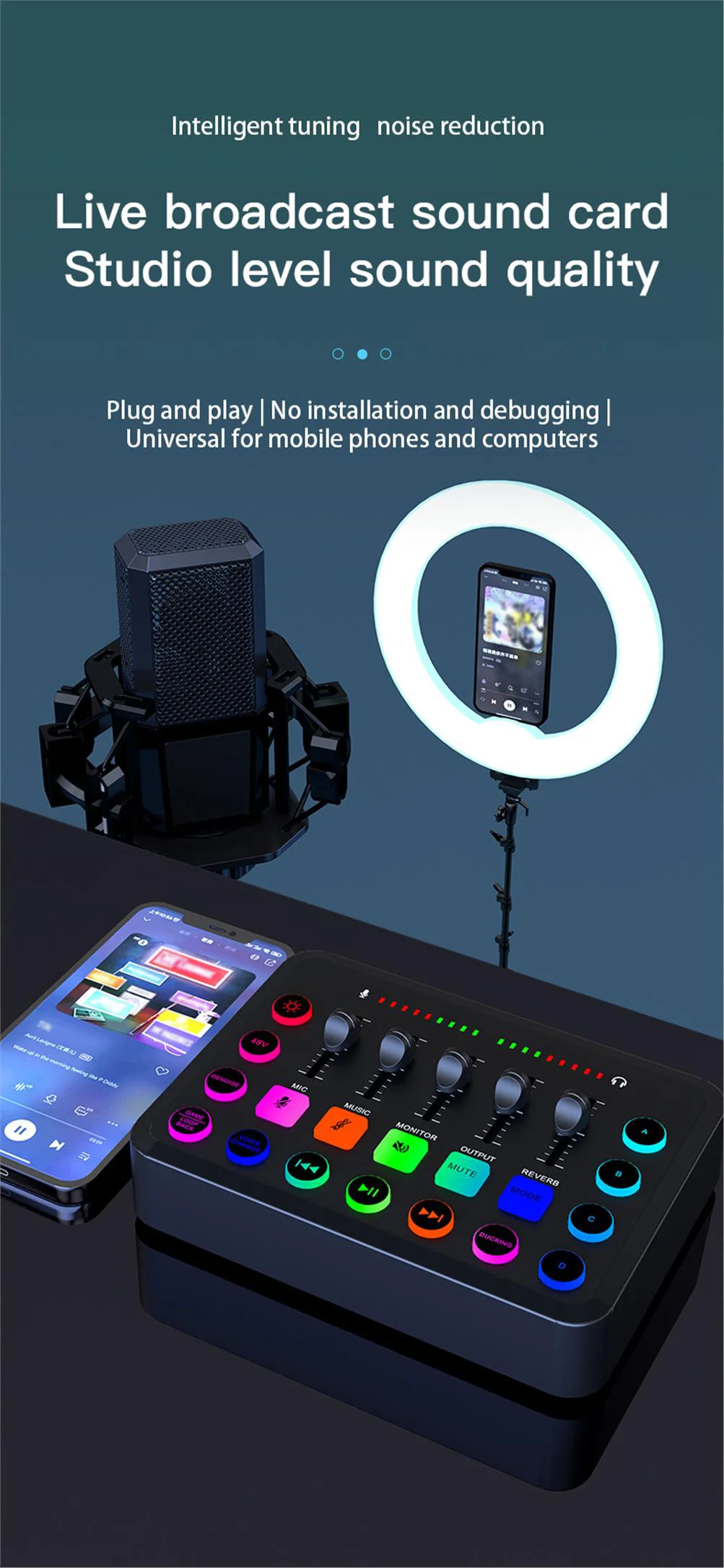 5-Channel Sound Audio Mixer F11 Sound Card Live Streaming for Game Voice Podcast