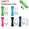 3/8Pcs/Set Stainless Steel Fork Spoon Cutlery Set Steak Knife Fork Spoon Portable Camping Bag Picnic Outdoor Tableware with bag 1