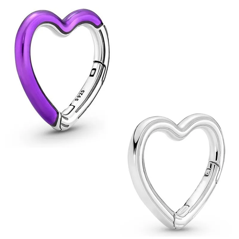 

Original ME Bright Purple Styling Heart Connector Beads Charm Fit Pandora Women 925 Sterling Silver Bracelet Bangle Diy Jewelry