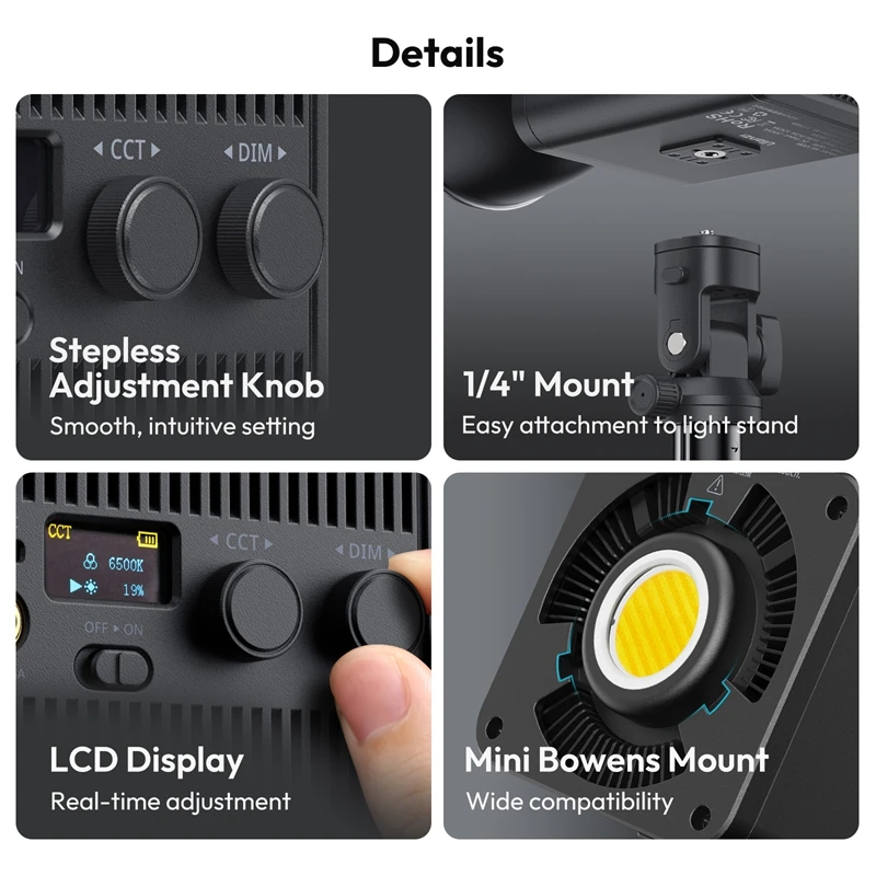 Ulanzi ML100Bi ML100RGB 100W COB Video Light 2700K-6500K Bi-Color 360° RGB CRI 95＋ Photography Studio LED Kit for Live-streaming 5