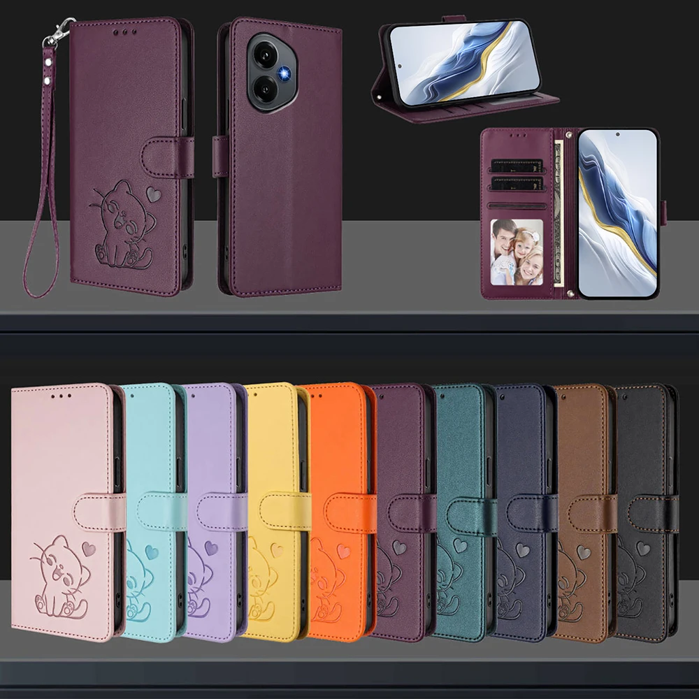 Cute Cat Leather Wallet Case with Card Holder - Stylish Phone Cover