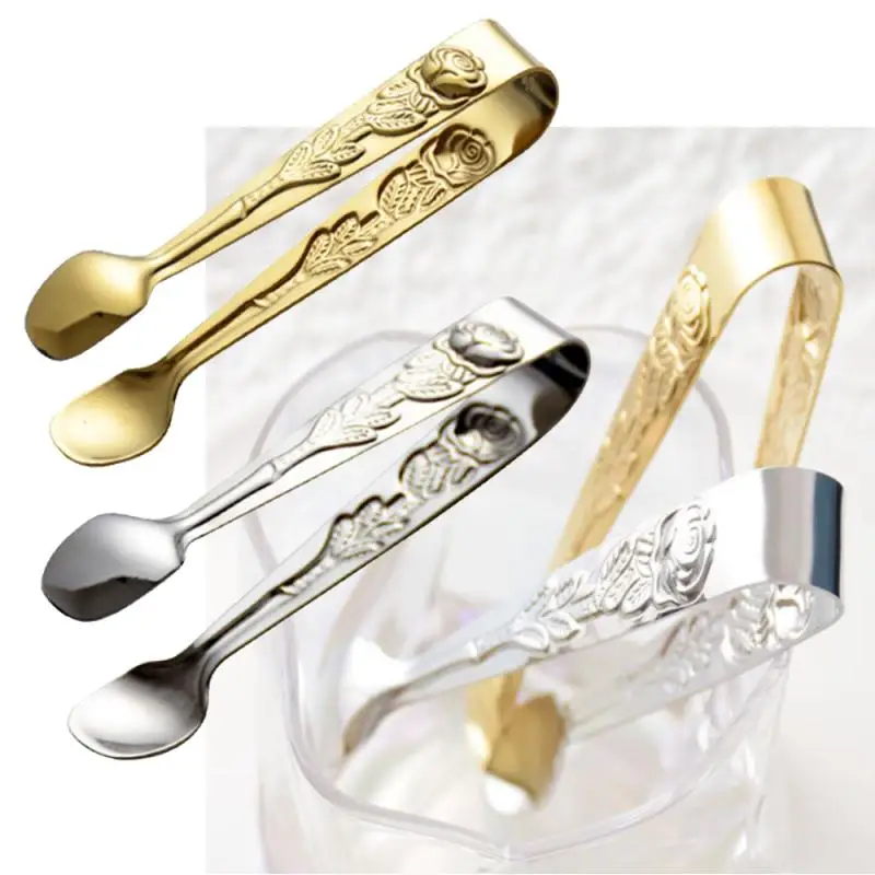 Ice Clips Sugar Tongs Food Clips Vintage Rose Relief Stainless Steel Kitchen Serving Tongs Tableware Accessories Kitchen Tools food tongs