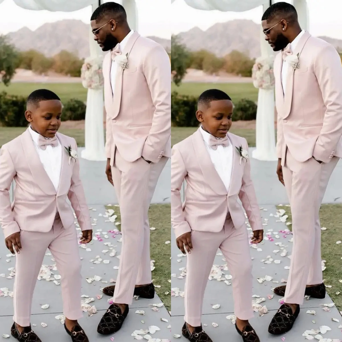 

Groom Suits For Wedding Clothing Men Birthday Party Formal Father And Son Outfits Sets Attire (Jacket +Pants+Bow) Custom Made