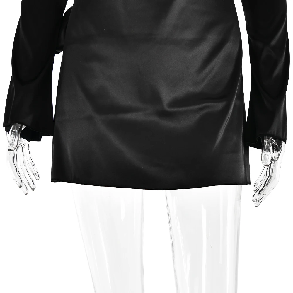 JULISSAMO 2025 New Backless Bandage Irregular Satin Sexy Mini Dress For Women Party Clubwear Long Sleeve Solid Dresses