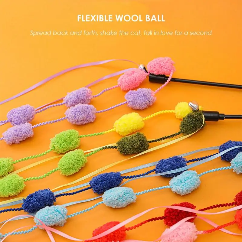 Cat Teaser Stick Interactive Toy Rod With Bell Colorful Tassel Cat Fishing  Pole Toy Cat Training Stick Toy For Bored Accessories