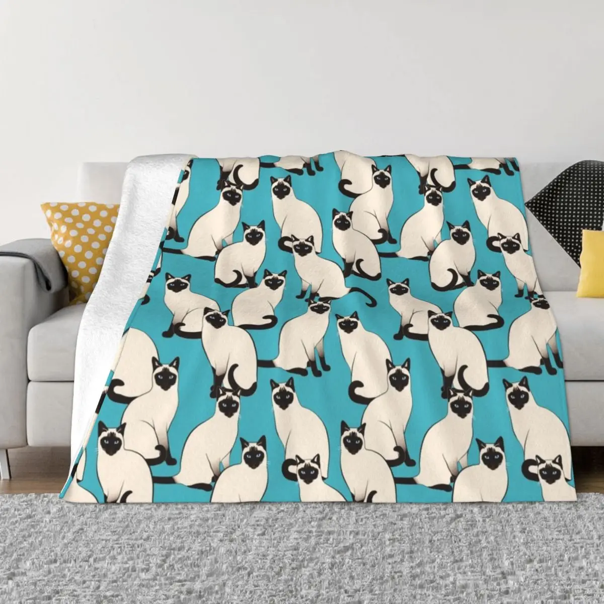 

Siamese Cats dense on turquoise Throw Blanket Soft Big Blanket Blankets For Bed