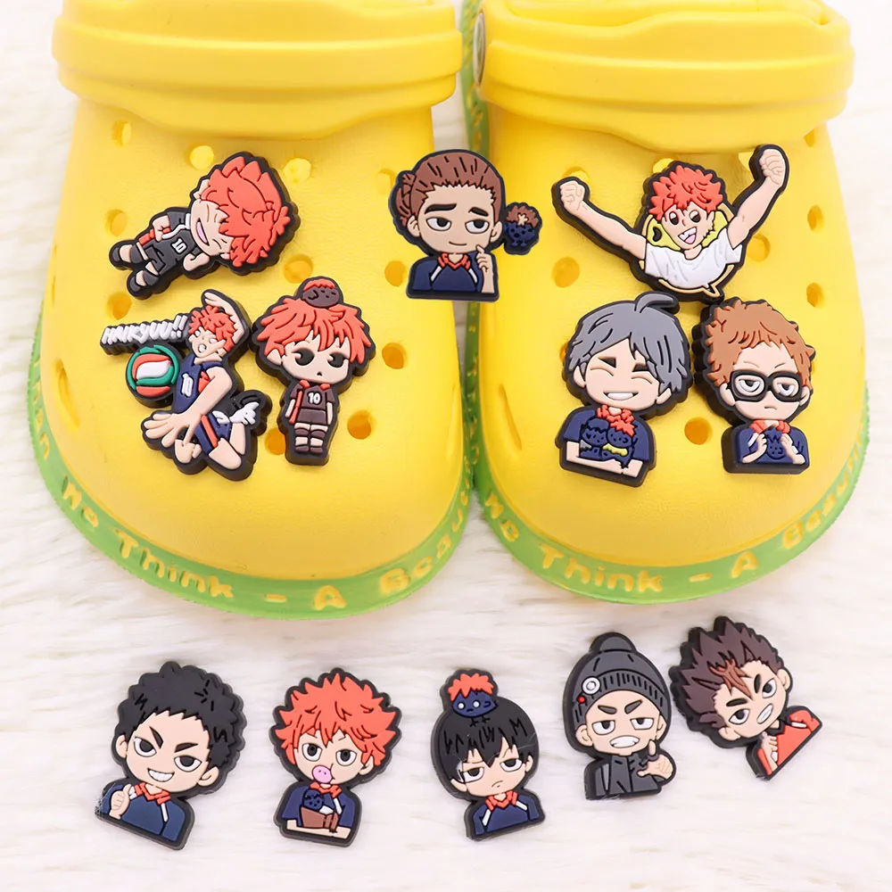 1-12Pcs Haikyuu Sports Japan Anime Volleyball PVC Shoes Charms Shoe Decorations DIY Wristbands Kids Boys Party Gift