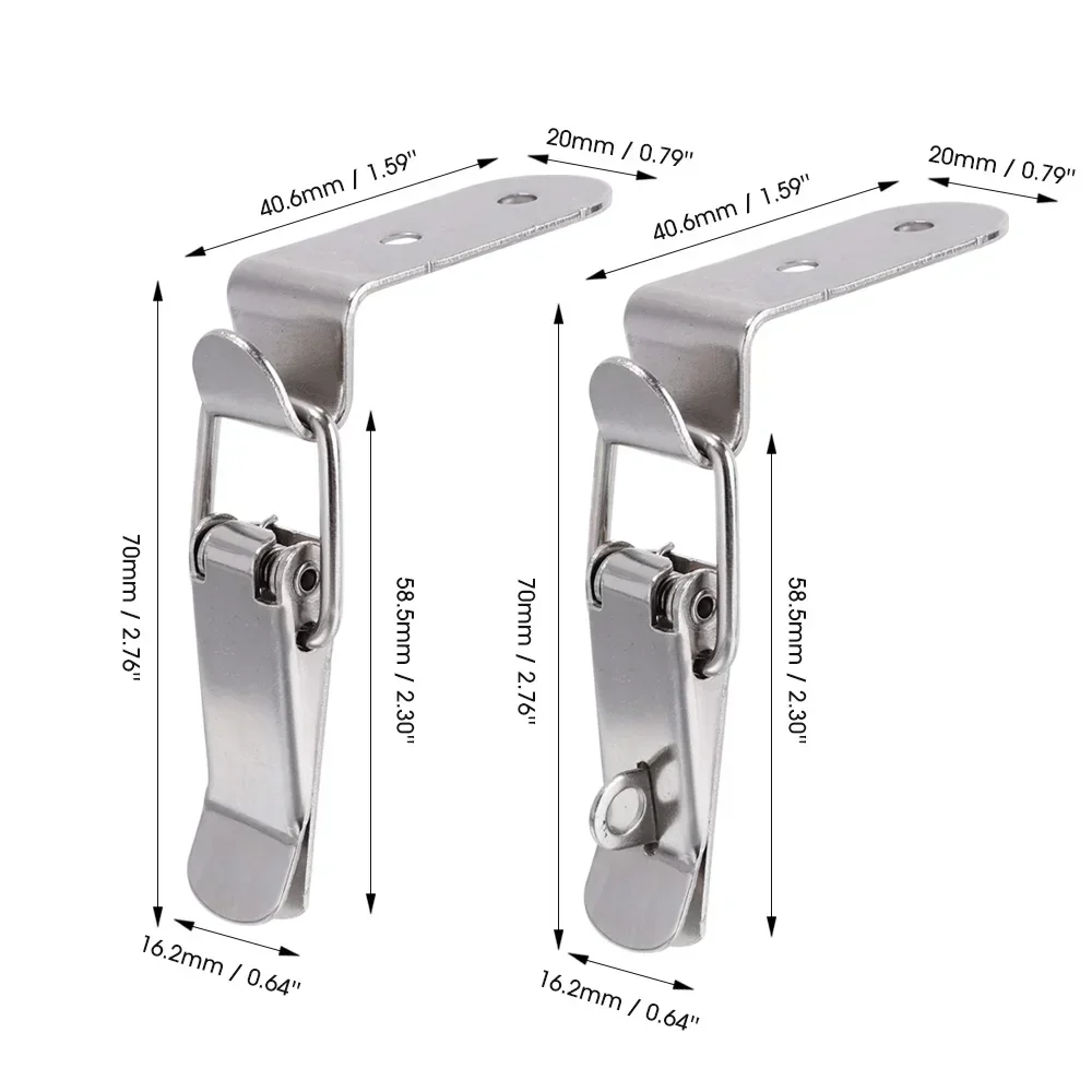 Toggle Latches 4/2Pcs Duck-mouth Buckle Hook Wooden Box Hasps Clamp 90 Degrees Silver Metal Spring Catch Clasp Loaded Draw Toggle Clamp Hasps