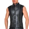 Men's Punk Style Leather Vests With Bandage Fashion Club Stage Wear Waistcoat Skinny PU Sleeveless Jacket For Male Size M-4XL 1
