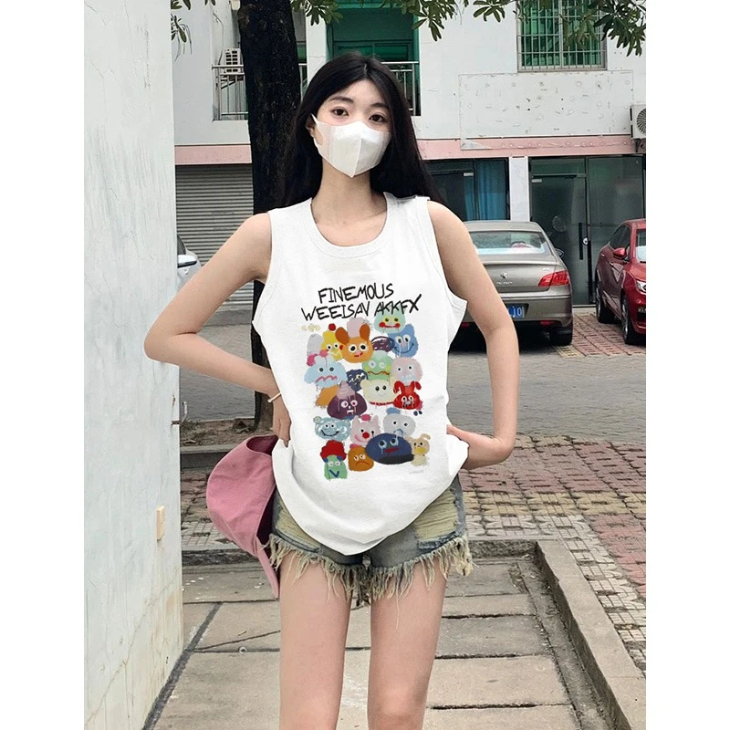 

Cartoon Text Sweet Undershirt Sports Undershirt Sleeveless T-shirt Female Summer Outside Basketball Outdoor Sports Tee