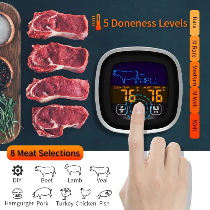 Digitalt kødkøkkentermometer rustfrit vandtæt kødtemperaturprobe ovn madlavning BBQ temperaturmåler_voghion.com