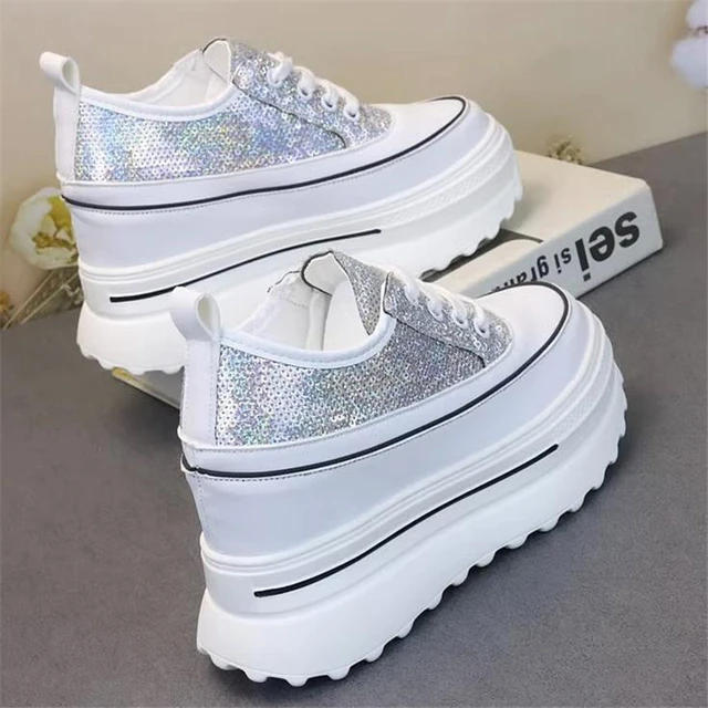 Metallic shoe Women Lace Up Sequin Shoes Sporty Outdoor Sneakers 2023 New  Casual Leisure Designer Sewing Shoe Sporty Skate Shoes - AliExpress
