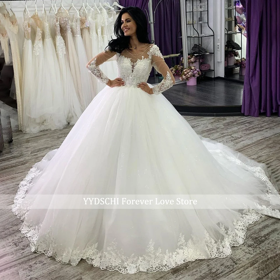 Luxuriöses Elfenbeinfarbenes Spitzen-Applikationen Brautkleid mit Langen Ärmeln 2026 Prinzessinnen-Ballkleid mit Schnürung am Rücken für Damen Brautkleider Vestidos De Novia – Detail 3