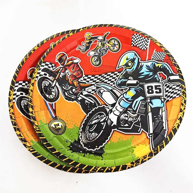 Assiettes en Papier de Style Britannique, Décor de ixd'Anniversaire, Moto, Moto, D343 3