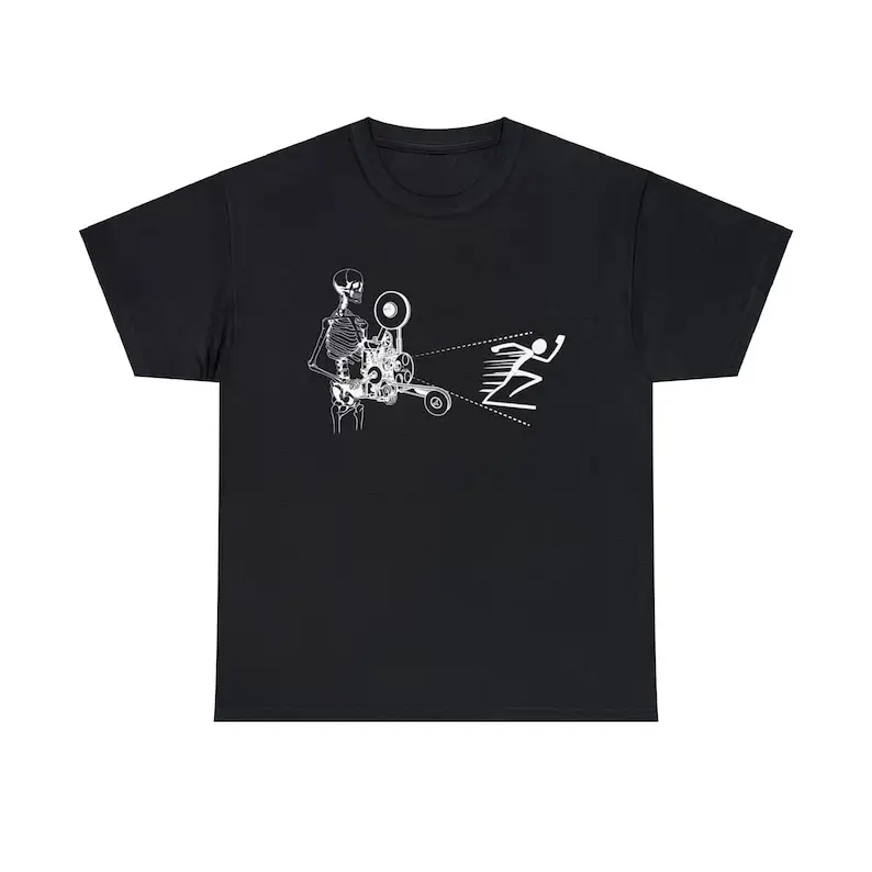 Cinema T-shirt, Skeleton Projector Tee, Film shirt, Movie Heavy Cotton Tee