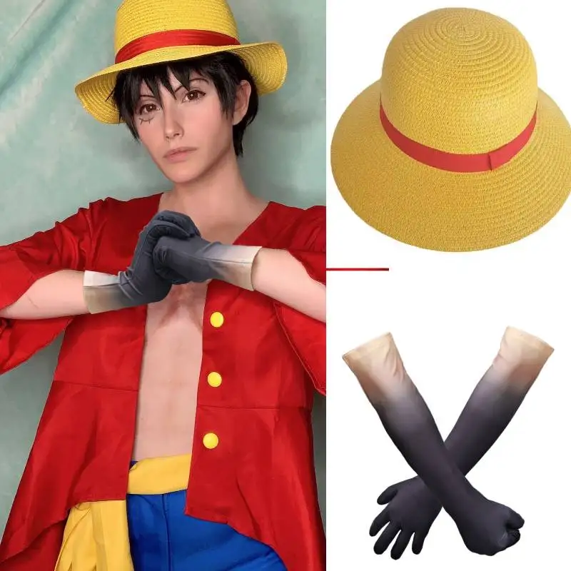 

DAZCOS Luffy Cosplay Gloves 3th Gear Black Domineering Arm Sleeves Anime Monkey D Luffy Cosplay Cap for Halloween Gift