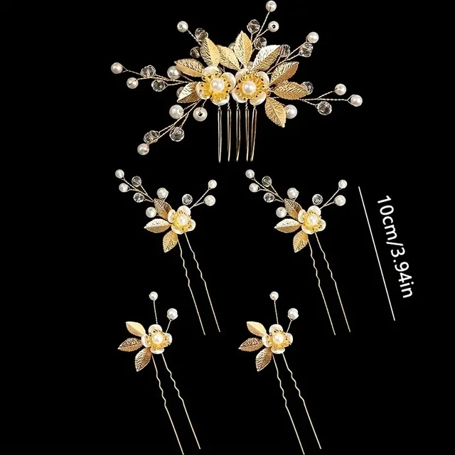 5 Pcs Crystal Luxury Hair Accessories Set Sweet Romantic Women's Bride Party Wedding Accessories Jewelry Hair Clip Hair Comb Set 5