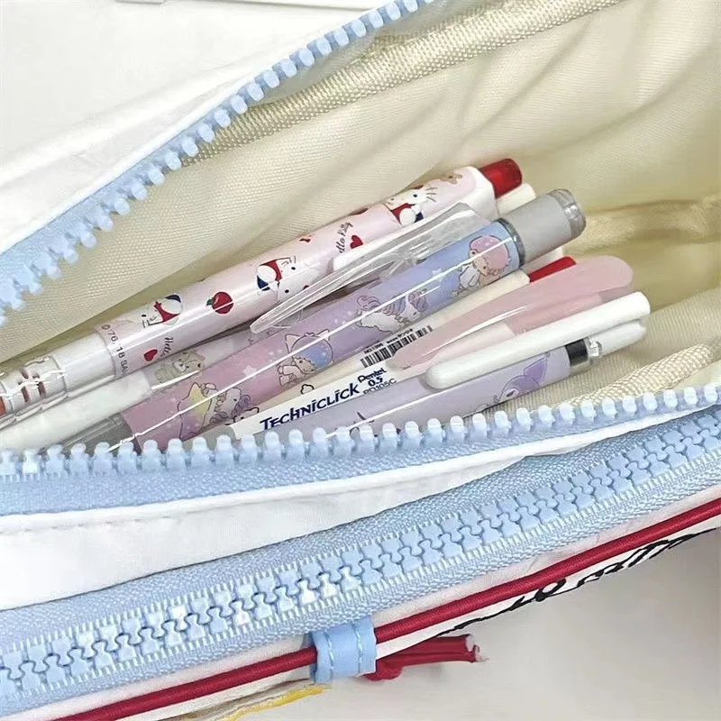 Sanrio HelloKitty Storage Bag Large Capacity Double Layer Girls Pencil Case Embroidery Pencil Case Student Zipper Stationery Bag