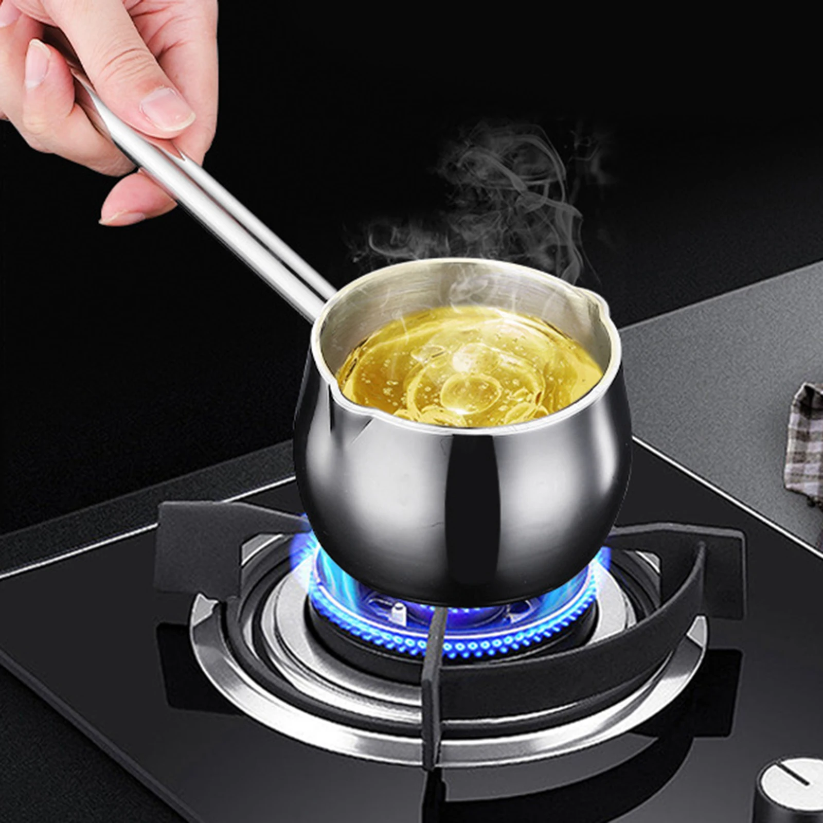 316 Stainless Steel Oil Splashing Small Pot Thickened Hot Milk Hot Oil Small Pot Mini Pouring Baby Complementary Food