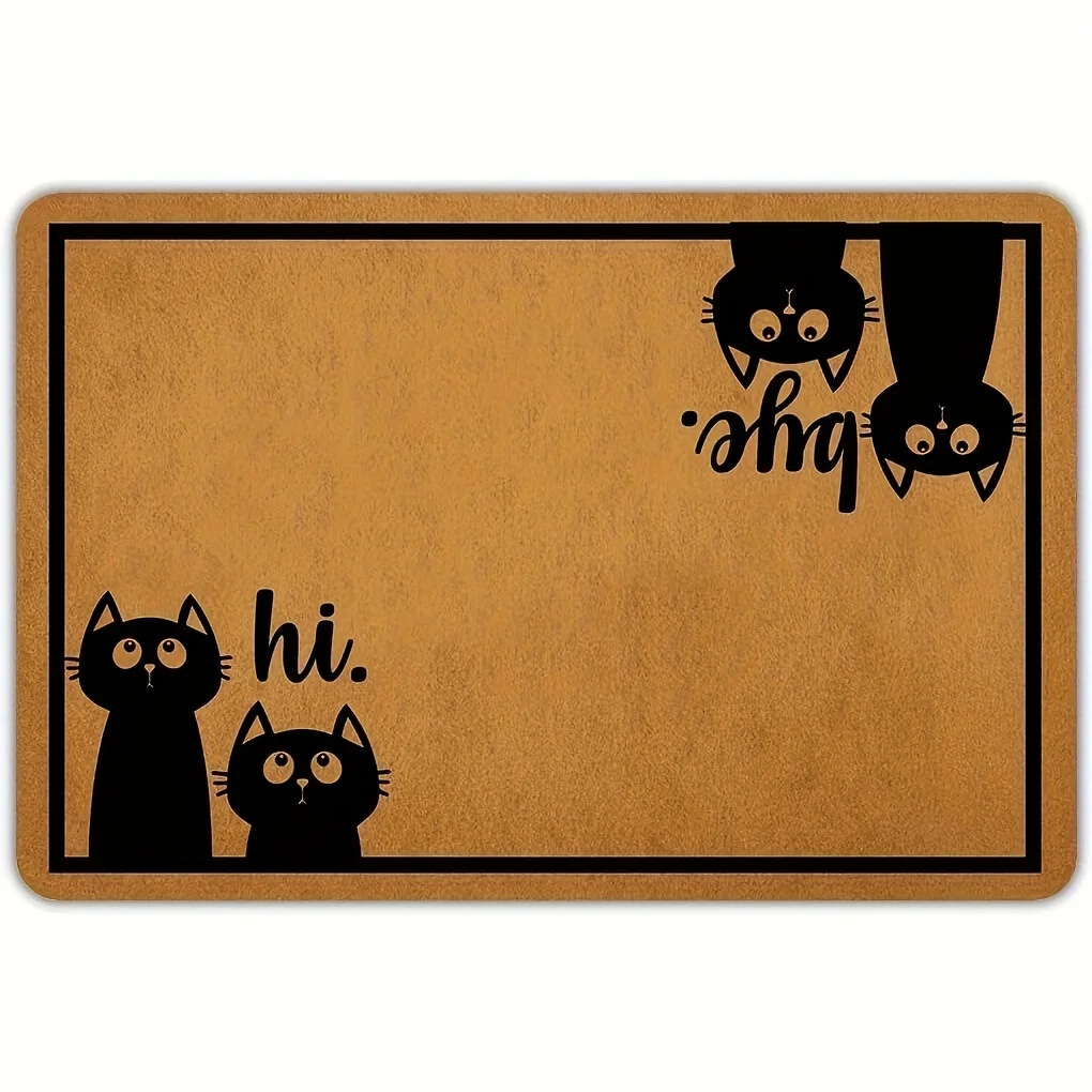 Cats Welcome Mats for Front Door Outdoor Entry Hi Bye Print