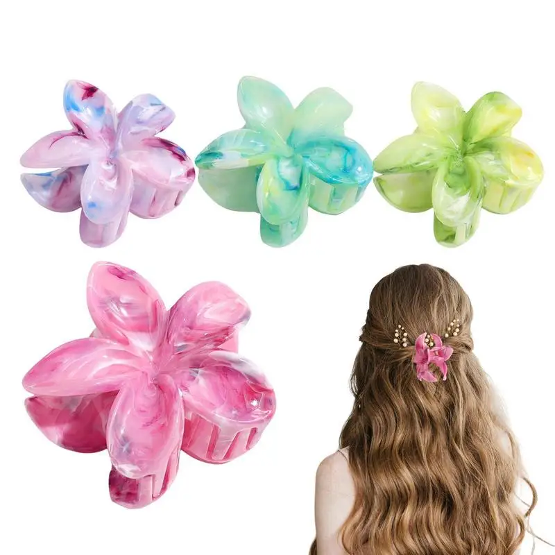 

4PCS Flower Hair Claw Clips Strong Hold Nonslip Large Flower Shaped Hair Clip Shark Hairpin Barrettes Girls Hair Clip Headwear