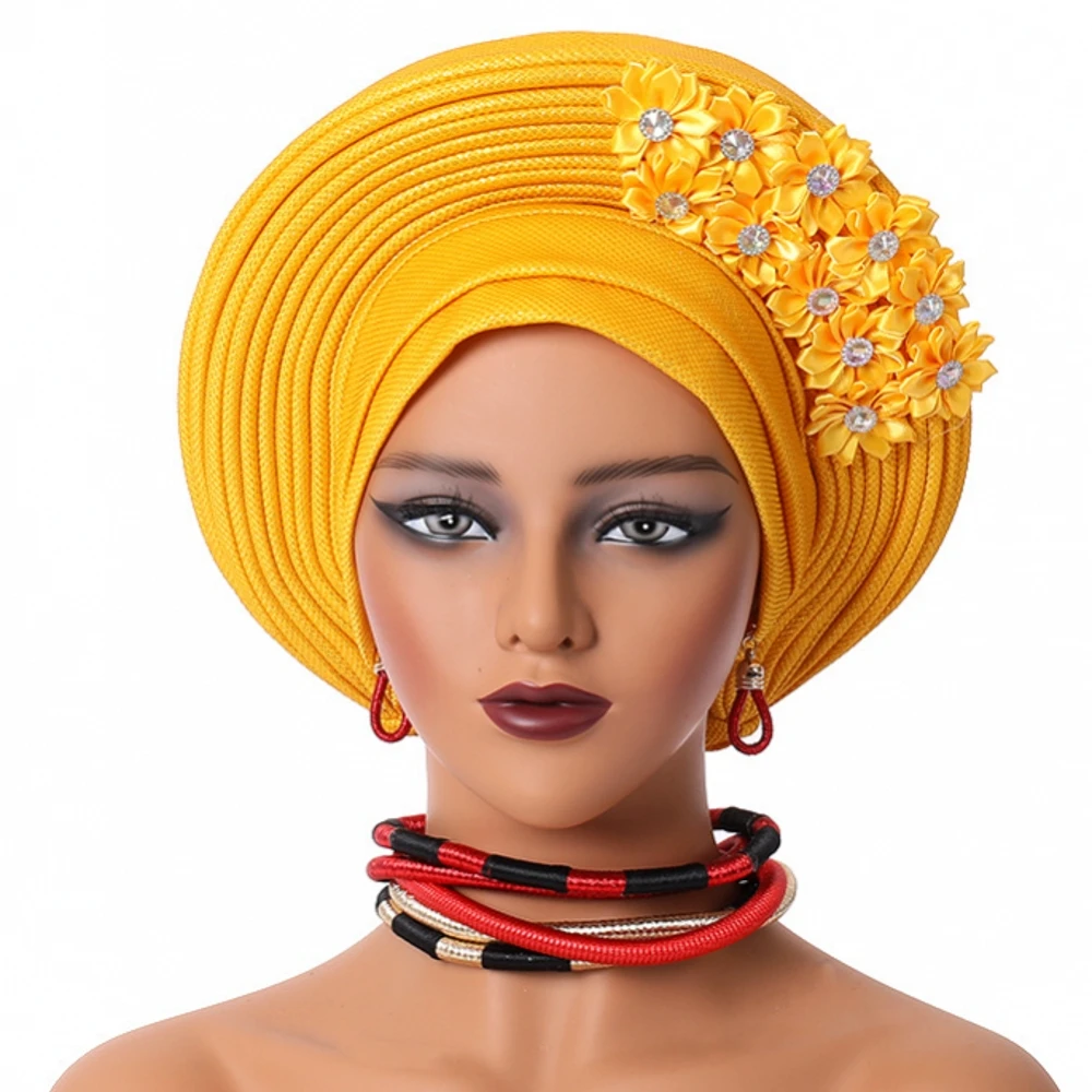 2024 New African Headtie Turbante Nigeria Auto Gele Head Wraps Auto Gele Berretto Turbante Da Donna Wedding Geles Muslim Head Wraps Bonnet