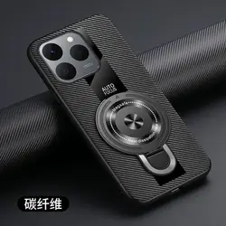 Luxury Silicone Sheepskin Leather Back Cover with 360° Rotating Magnetic Holder for Realme 15T (Carbon fiber pattern)