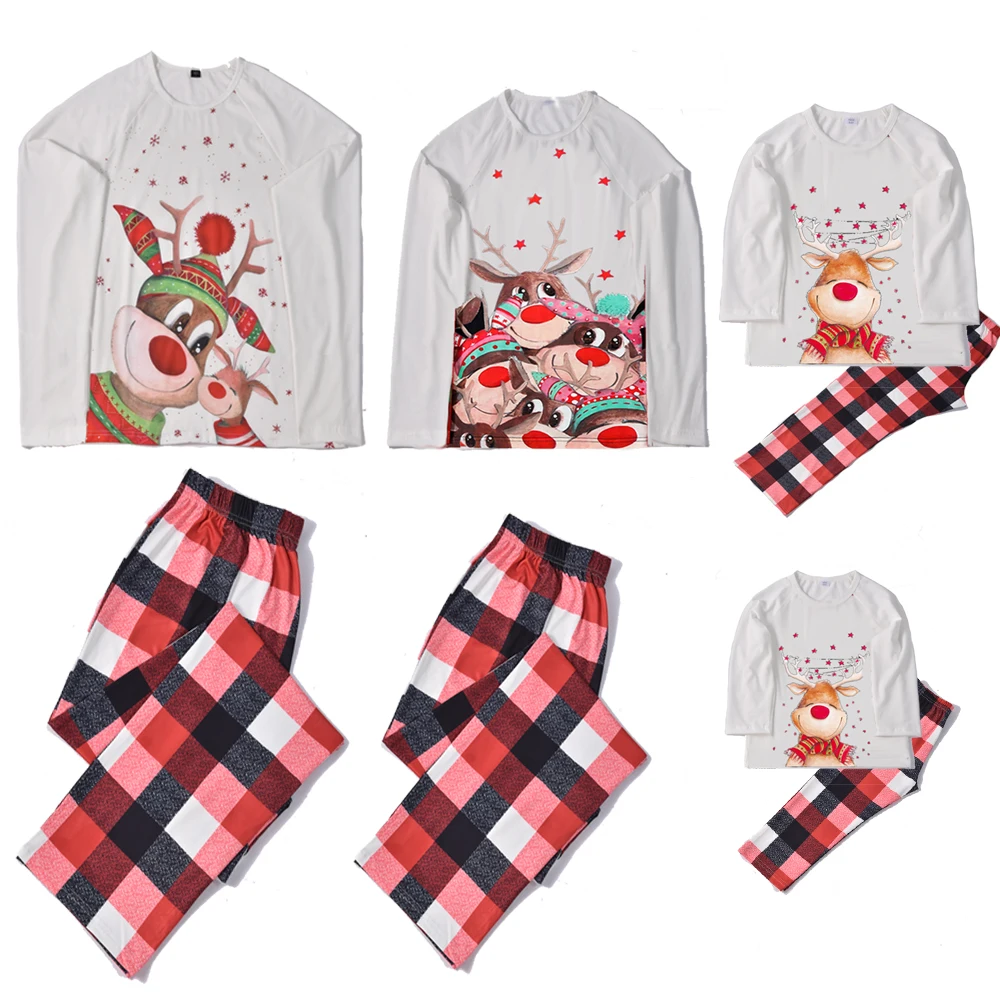 thumbnail image 1 of 2024 Nuevos conjuntos navideños familiares a juego Lindo estampado de alce Conjunto de pijamas para adultos y niños Pelele para bebé Bufanda para perro Pijamas de aspecto familiar navideño, 1 of 5