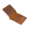 Handmade Genuine Leather Money Clip Wallet for Men Male Crazy Horse Cowhide Short Bifold Slim Money Clip 1