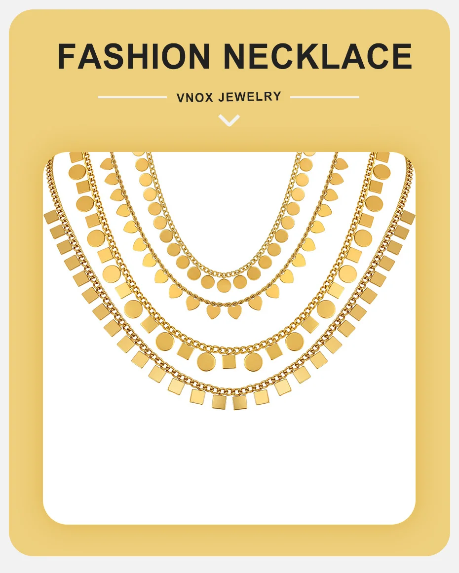 Vnox Minimalismus Vergoldete Runde Quasten-Anhänger-Halskette für Damen, Geometrische Herz-Charms Kettenhalskette, Trendiger Modeschmuck – Detail 1