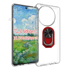Enhanced Product Title: Premium Phone Case with Back Ring Holder Bracket - Soft TPU Silicone Cover for TCL 60 XE NxtPaper (Claer TPU C Red)