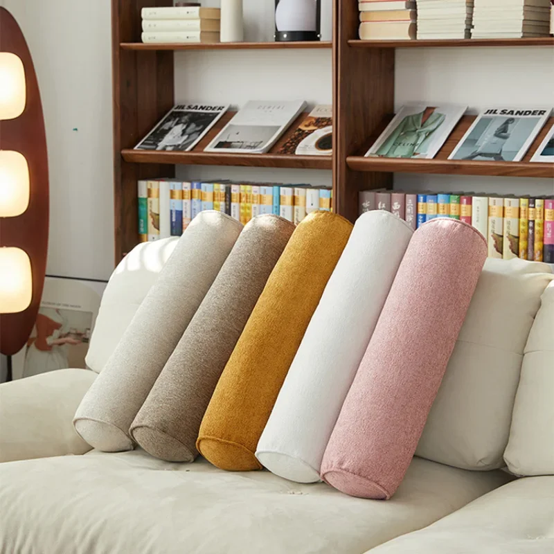 Long Pillow for Beds Cylinder Support Waist Leg Cushion Simple Solid Color Chenille Lounger Backrest Pad Home Office Decor - Image 6