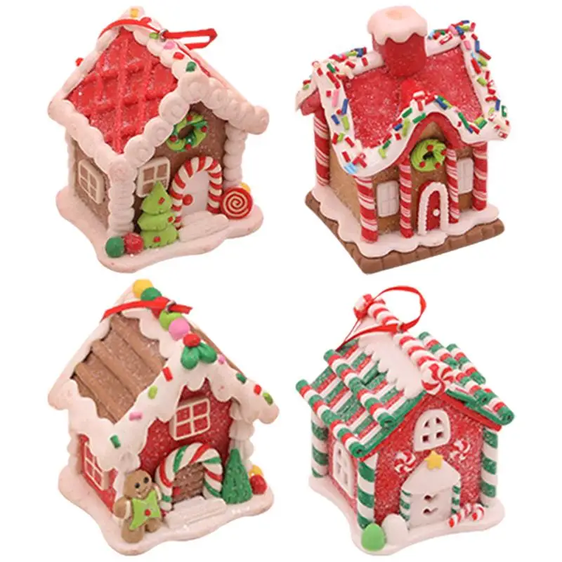 4 Pezzi In Miniatura Natale Gingerbread Village House Building Albero Di Natale Ciondolo Appeso Navidad Decorazione Di Capodanno